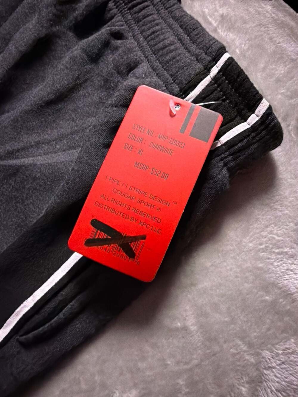 Cougar Sport Men's XL Charwhite 1 Pipe / 1 Stripe Design Jogger Sweatpants